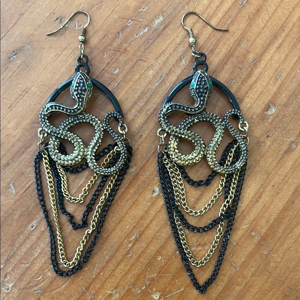 Gold and Black Snake Chain Earrings